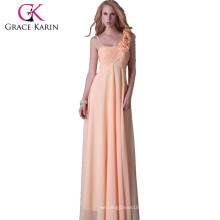 Grace Karin One Shoulder Andar de comprimento Orange Chiffon vestido de dama de honra CL3460